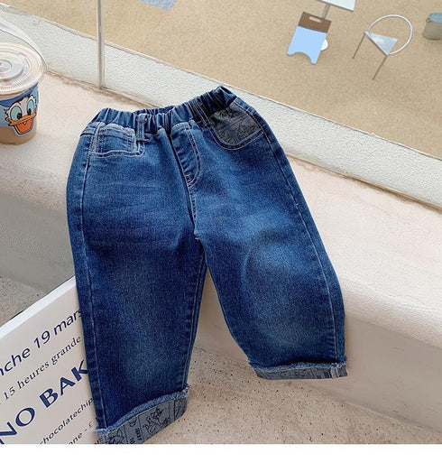 Children's Printed Jeans Casual Straight Pants